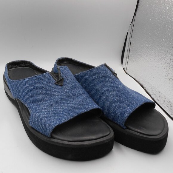 L.L. BEAN BLUE SLIDE SANDALS SHOES LEATHER LINING 6.5 SIZE HTF MADE IN MEXICO - Picture 1 of 11